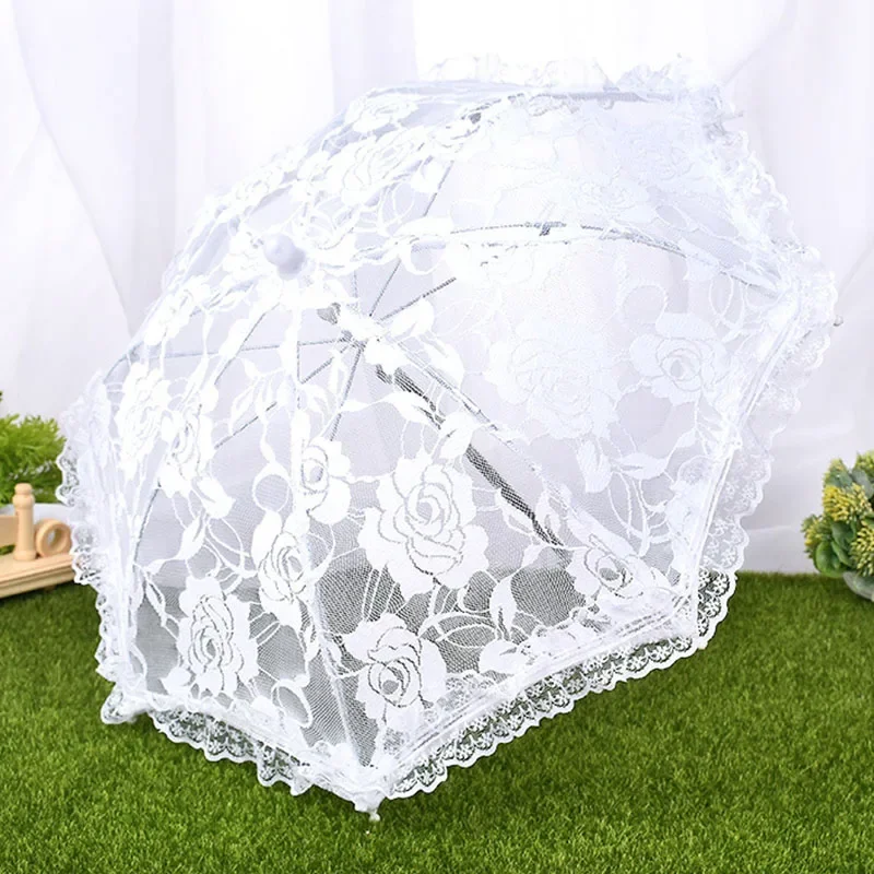 New White Wedding Umbrella, Women Parasol White Lace Umbrella Handmade Photography Prop Umbrella Wedding Party Decor Stage Perfo