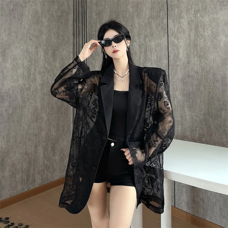 Frau Kleidung frauen Jacke Neue Sommer Trend Spitze Nähte Schulter Pad Anzug Jacke mit Lose Strickjacke Casual Anzug Jacke