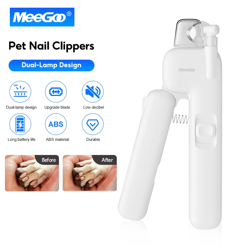

MeeGoo Pet Nail Trimmer, LED Light for Safe Blood Line Cutting, Ringworm Detection, Stainless Steel Blade for Cats Small Dogs