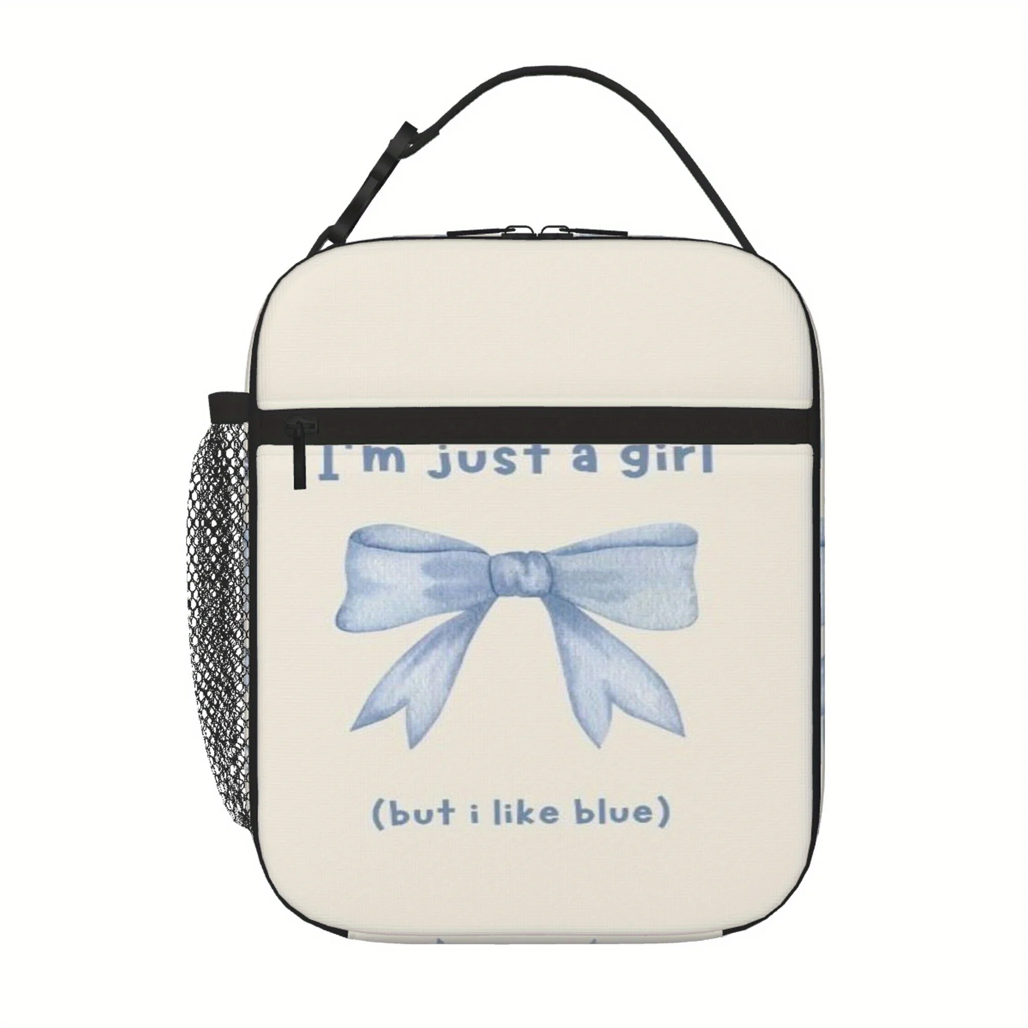 Thermal Insulated Bag with Cute Blue Bow for Girls, Women, Office, Restaurants - Reusable Cold/Warm Bag with Funny Saying