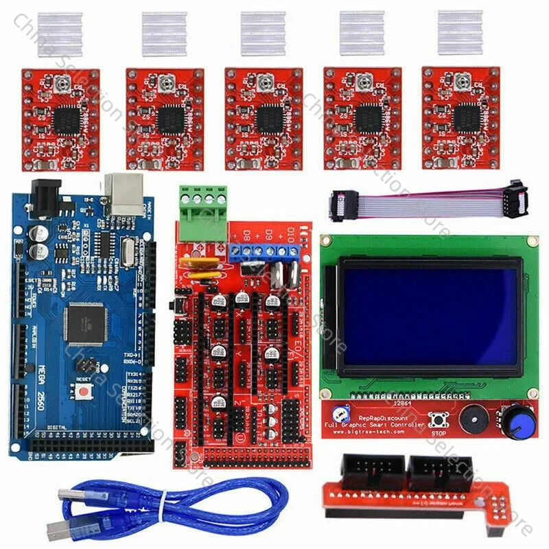 3D Printer 12864LCD Display MEGA2560 Main Control Ramps 1.4 Expansion Board A4988 Kit