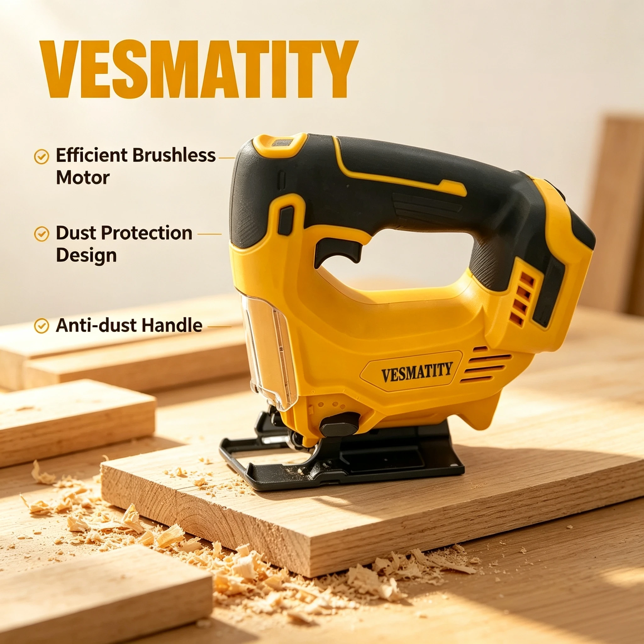 Vesmatity Electric Jig Saw Cordless Brushless Variable Speed For Wood Metal Cutting Anti‑dust Handle for Dewalt Battery Use