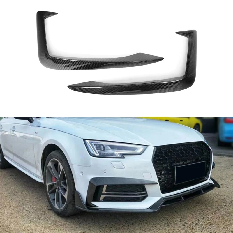 

For Audi A4 B9 Sline S4 2017 2018 2019 2PCS Carbon Fiber Front Fog Lamp Fin Splitters Air Vents Trim Canards