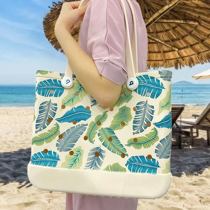 

L/XL Printing EVA Bogg Bags Waterproof Summer Water Park Handbags Outdoor Travel Large Organizer Women's Shopping Beach Bogg Bag