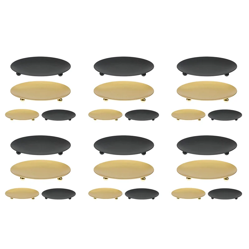 ABMR-24Pack Iron Plate Candle Holder, Pillar Candlestick Holders,For LED & Wax Candles,Incense Cones,Spa,Weddings(Gold+Black)