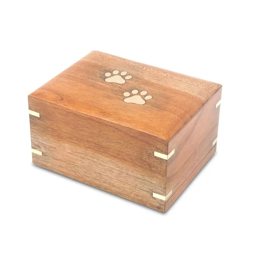

Деревянная урна для праха собак, ручная работа, деревянная урна для животных с инкрустацией латунными лапами, мемориальная урна для праха животных, маленькая