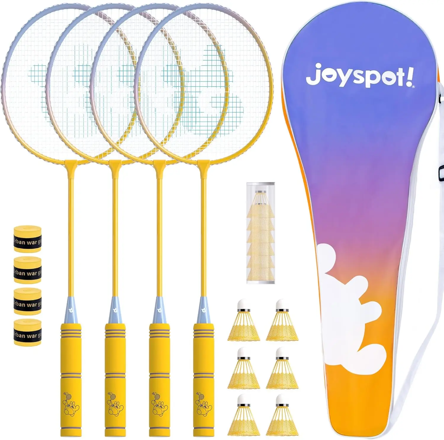

Набор для бадминтона из 4 предметов: ракетки, воланы, накладки на рукоятки и сумка для семейных игр на открытом воздухе