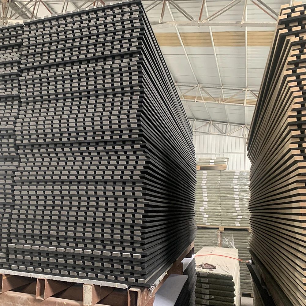 Sound-Absorbing Wood Baffles Acoustical Panels with Concealed Black Fundamentals