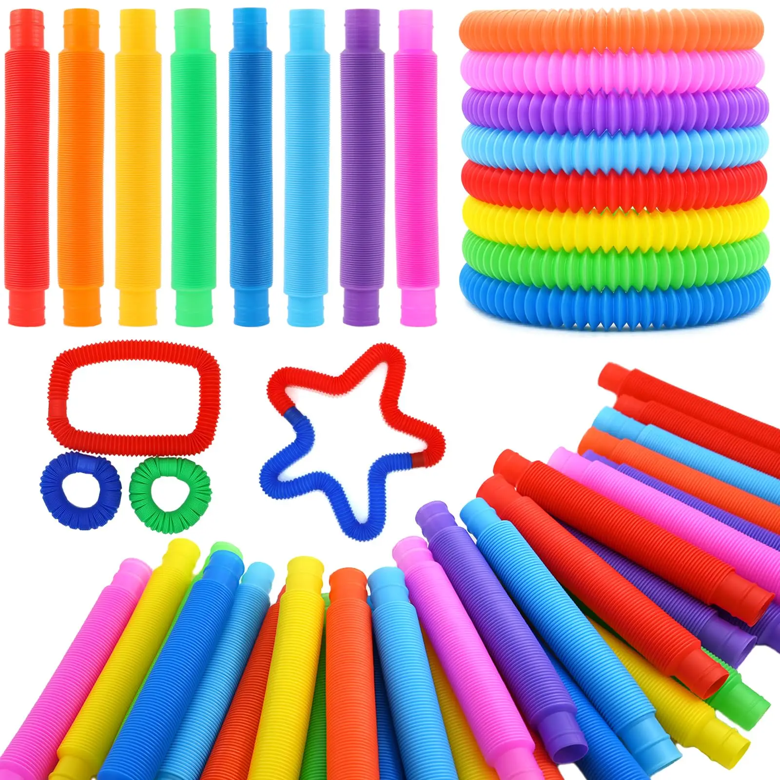 1-10Pack Pop Tubes Sensory Toys, Connectable and Extendable Fidget Toys for Stress Relief, Party Favors for Kids