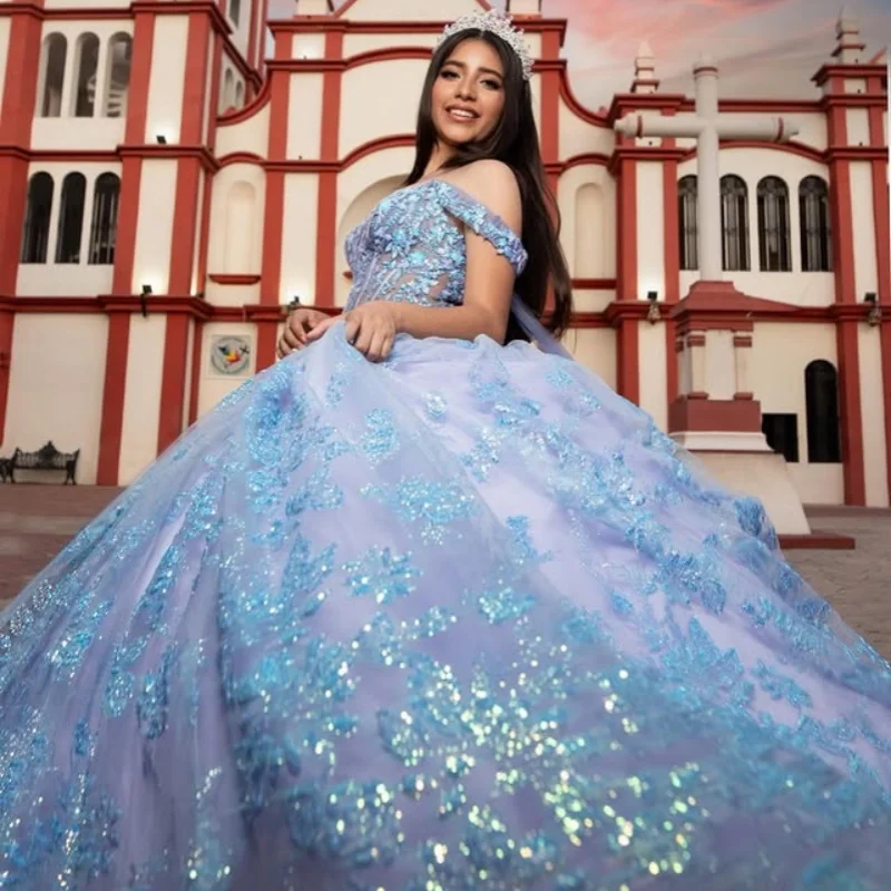 

Lavender Purple Quinceanera Dress off-shoulder sequins Decal Long tail Vestidos De 15 Quinceanera ﻿Customize