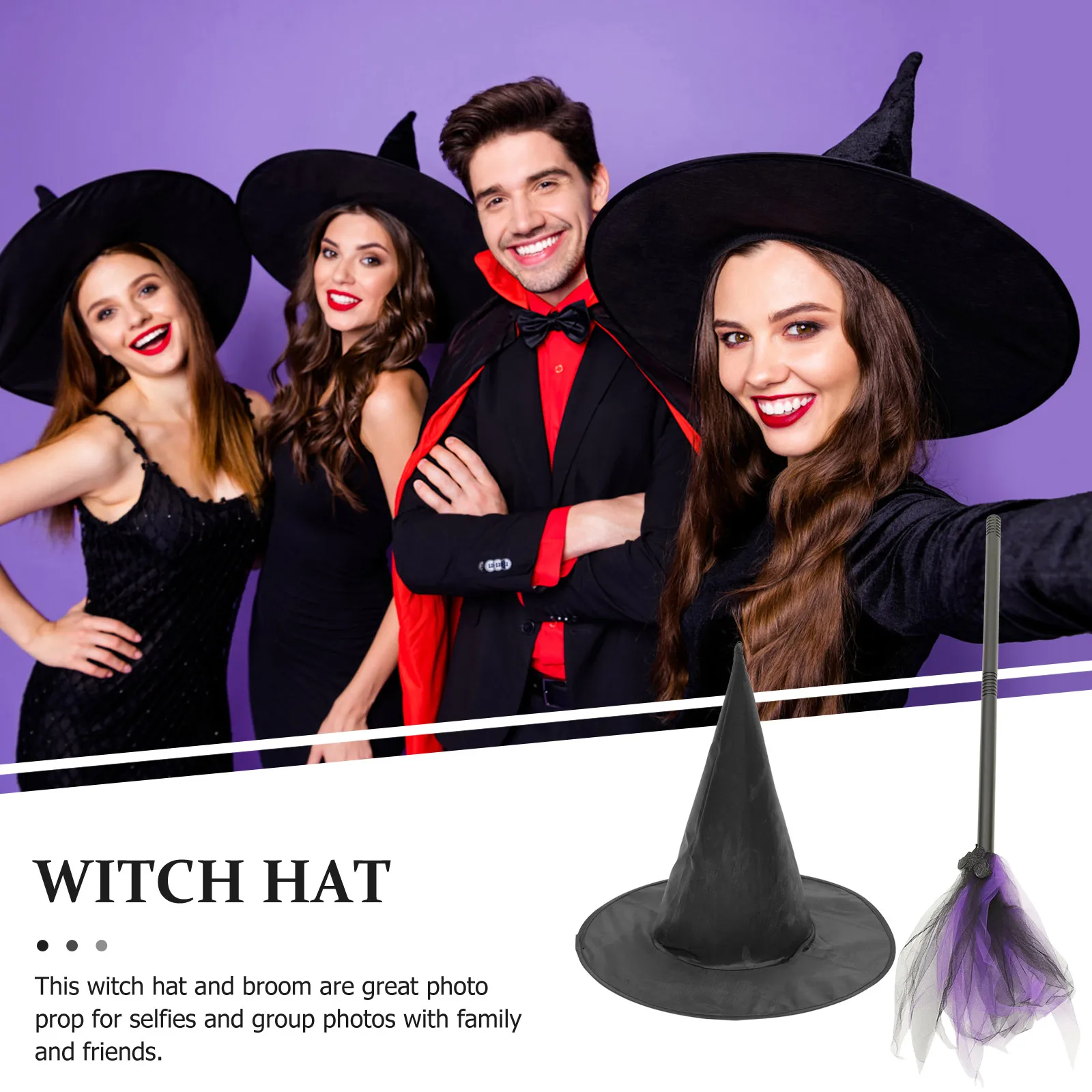

1 set Witch Broom Set Halloween Costume Accessories Plastic Cloth Materials Party Witch Broomtick Prop Decor Cosplay Props