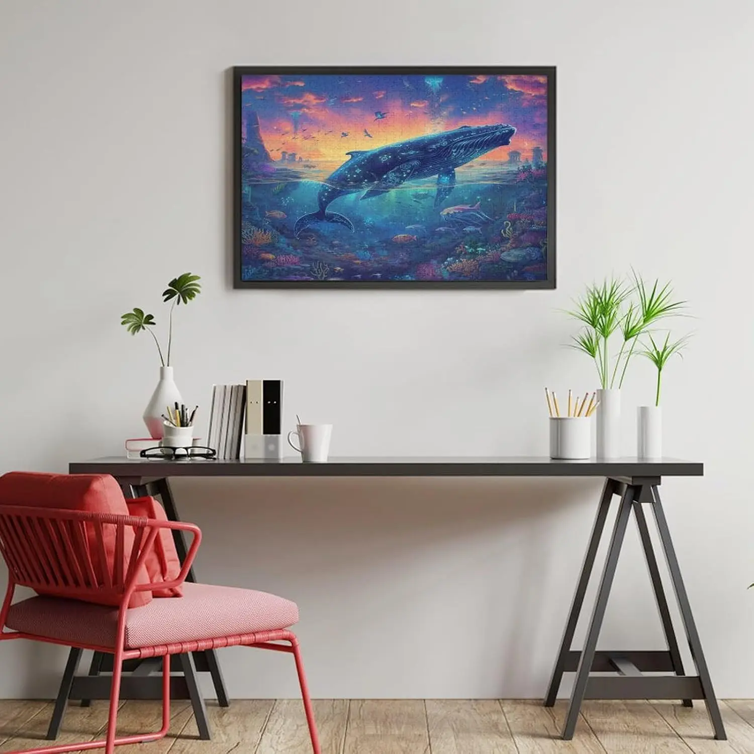 ปลาวาฬข้ามทะเลจิ๊กซอว์ปริศนา 300/500/1000 ชิ้นปริศนาไม้ความเครียดบรรเทาสําหรับผู้ใหญ่ผ่อนคลายและออกกําลังกายสมอง