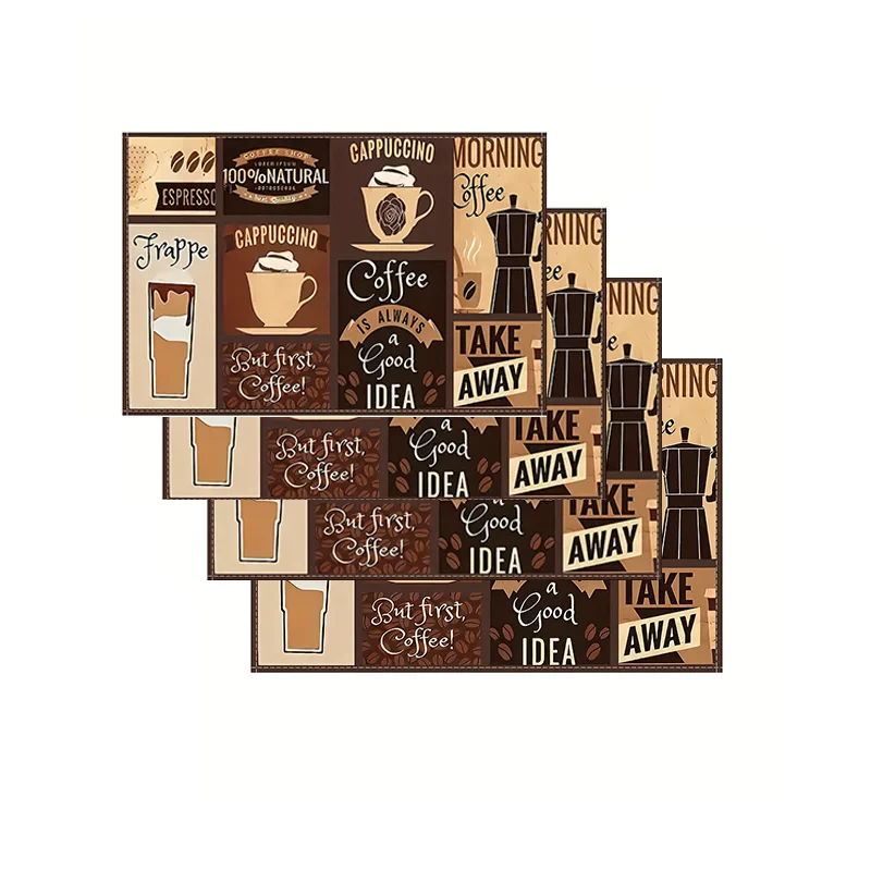 4 Stück, Vintage-Kaffee-Patchwork-Tischsets, waschbar, geeignet für Feiertagspartys, Heimdekoration, Küchentische, rechteckige Esszimmer, machen Ihr Esszimmer und Ihre Küche noch schöner, ein