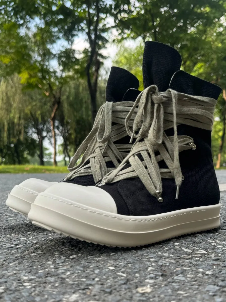 

Men High Top Shoes Black Canvas Casual Shoe Platform Luxury Trainers Lace Up Women Sneakers Zipper Street Designer Ankle Boots