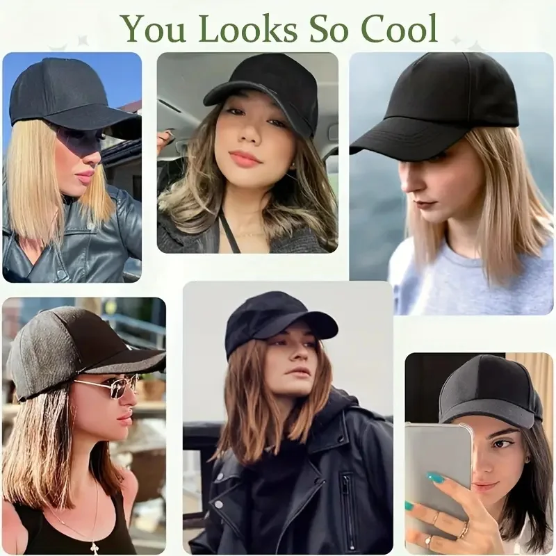18Inch Synthetic Long Straight Hair Extension Baseball Cap  Adjustable Black Blonde Hairpiece Fashion Hat Wig image 6