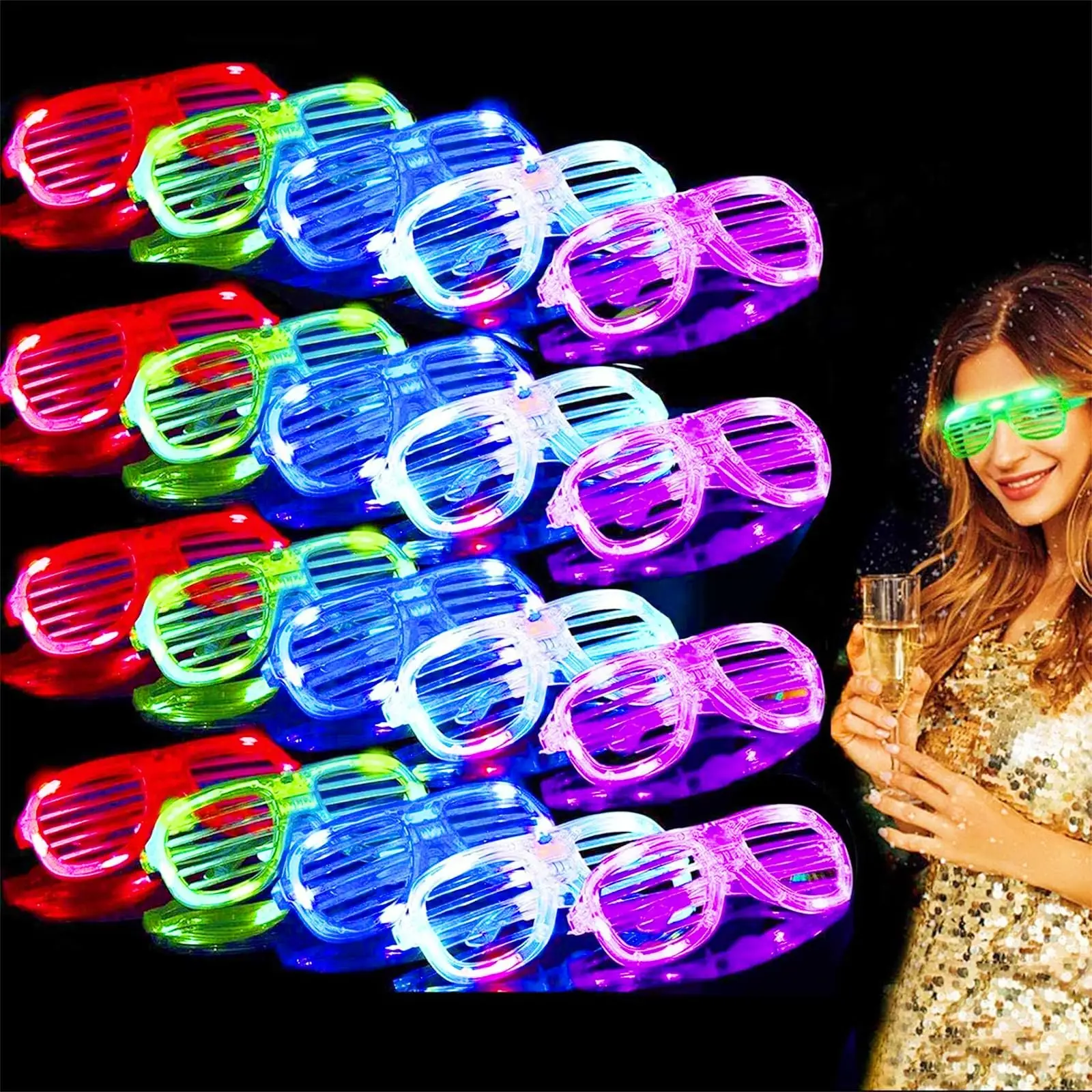 

5-100PCS LED Light Up Glasses New Cool Wireless Luminous Neon Sunglasses Glow in The Dark Halloween Party Supplies Christmas