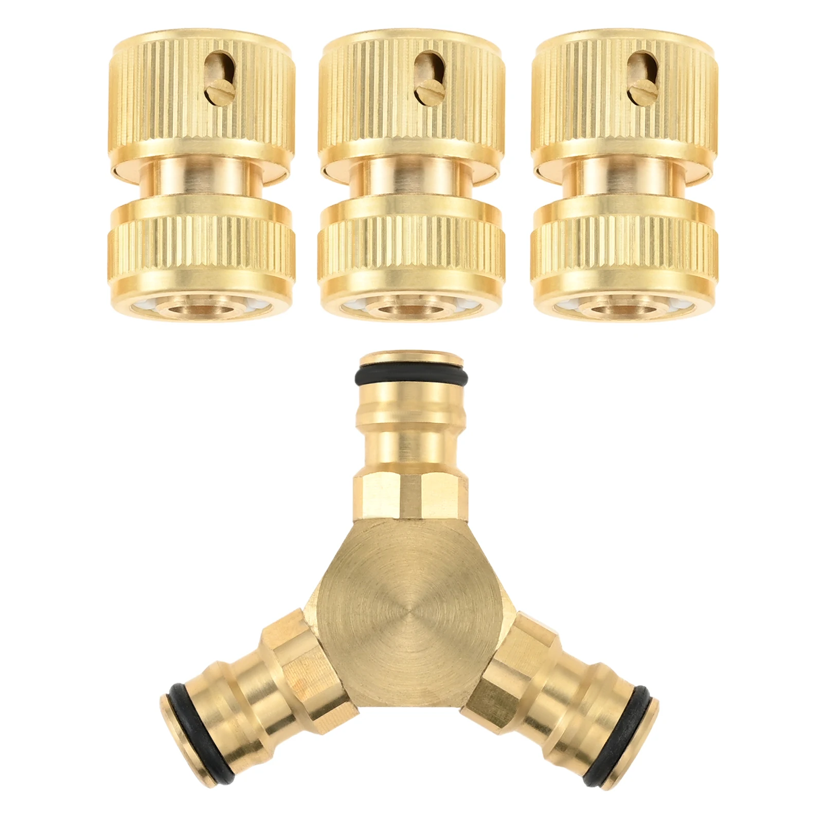 Garden Hose Splitter Brass Y-Piece Junction Kit with 3 Quick Connectors fit 13mm (1/2