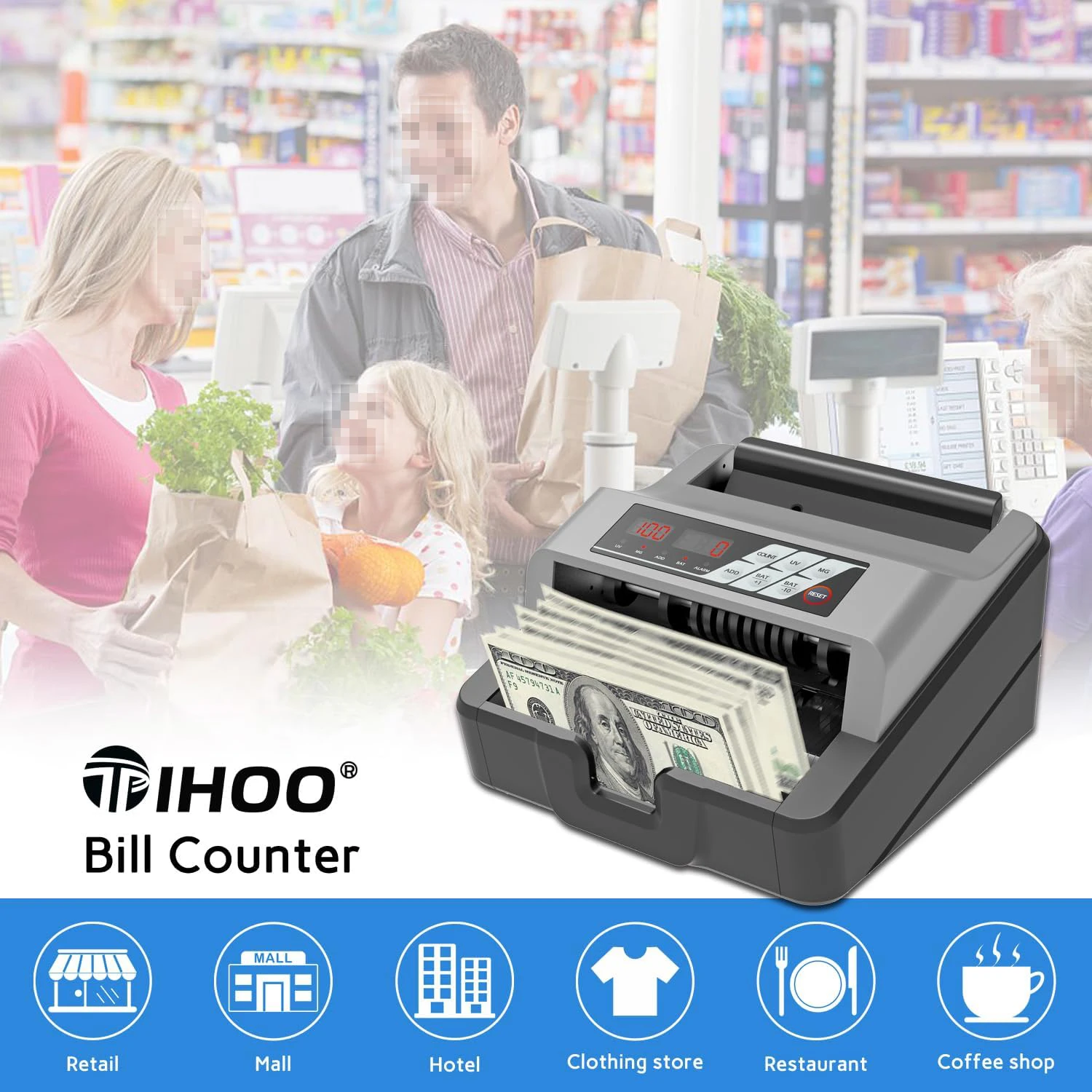 Portable UV MG Money Counter 1300 Bills/Min Fake Bill Detector Accurate USD Cash Counter Black Gray Office Retail Bank