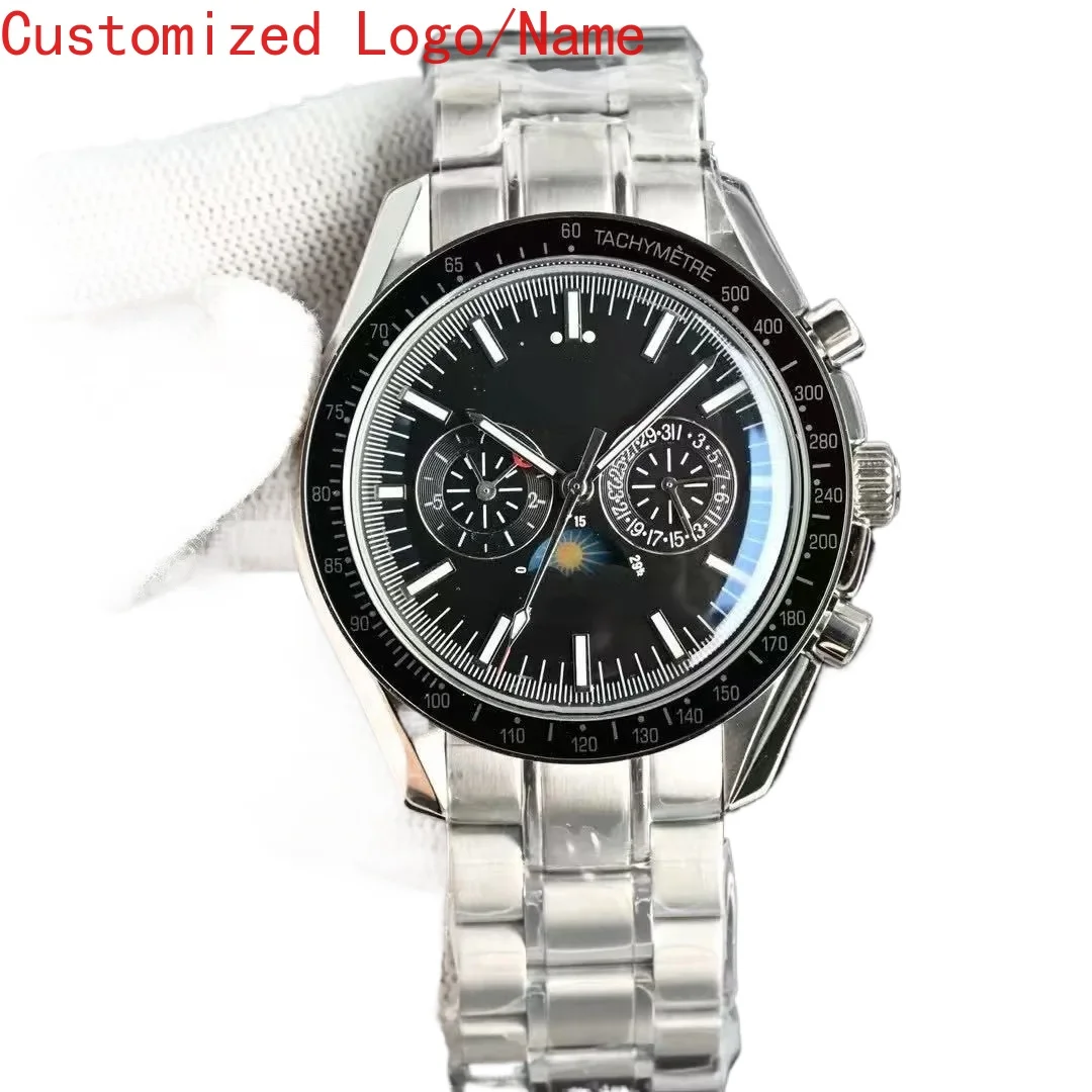 ساعة ميكانيكية أوتوماتيكية فاخرة MoonPhase من الفولاذ المقاوم للصدأ باللون الأسود والأزرق والسيراميك وزجاج الياقوت 42 مم حسب الطلب #1