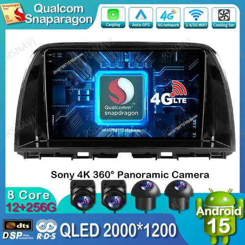 Autoradio Android 15 pour Mazda CX5 CX-5 CX 5 2012- 2015 4G LTE GPS stéréo multimédia Qualcomm Autoradio QLED Navigation BT DVD