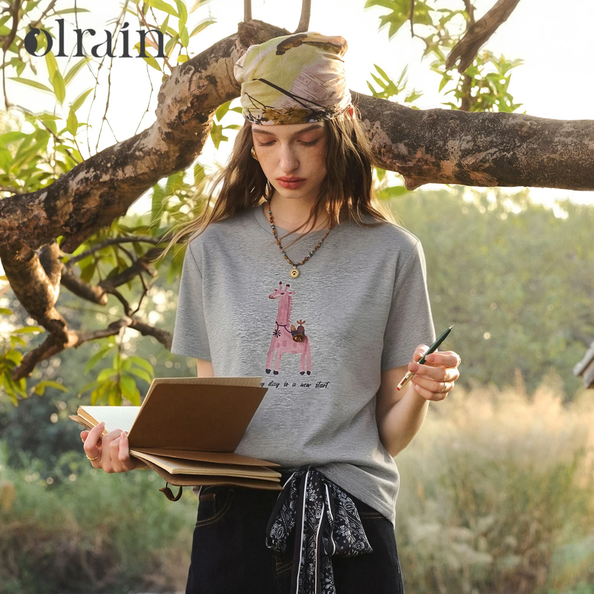 OLrain Women's Casual Knit T-shirt 2026 Summer Fashion Commute Versatile Print Short Sleeve Top Female Clothes O58XT006623