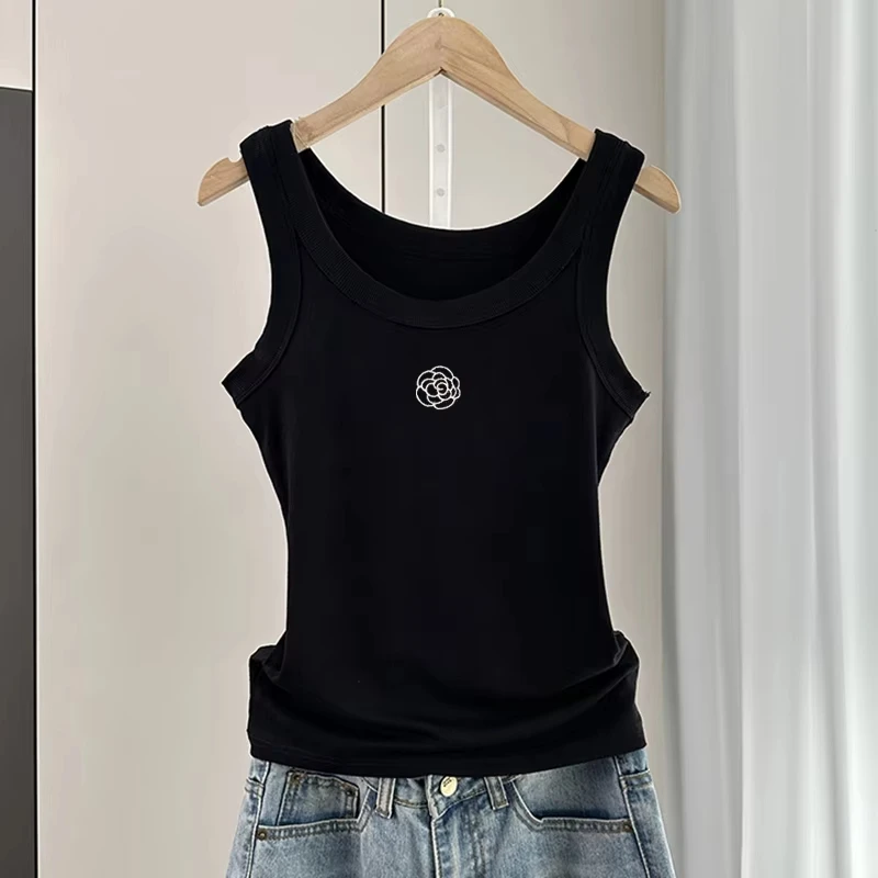 Autunno nuovo senza maniche interno ed esterno da donna semplice lettera stampata canotta gilet casual top confortevole in puro cotone