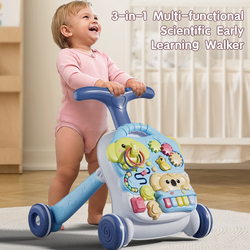 3-in-1 Multifunctional Baby Learning Walker Convertible Activity Play Table Anti-Rollover Stable Toddler Walking Toy