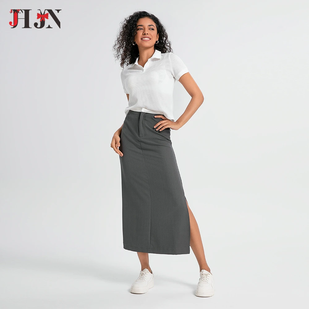 Jupe en satin taille haute pour femme, jupe polyvalente, jupe longue mince, tempérament élégant, gris, noir, irritations, mode, automne, nouveau