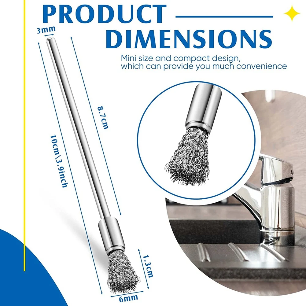 ABLN-10 pezzi spazzole per pulizia penna mandrino da 3 mm punte per rimozione vernice ruggine lucidatura accessori per utensili rotanti, spazzola terminale da 6 mm
