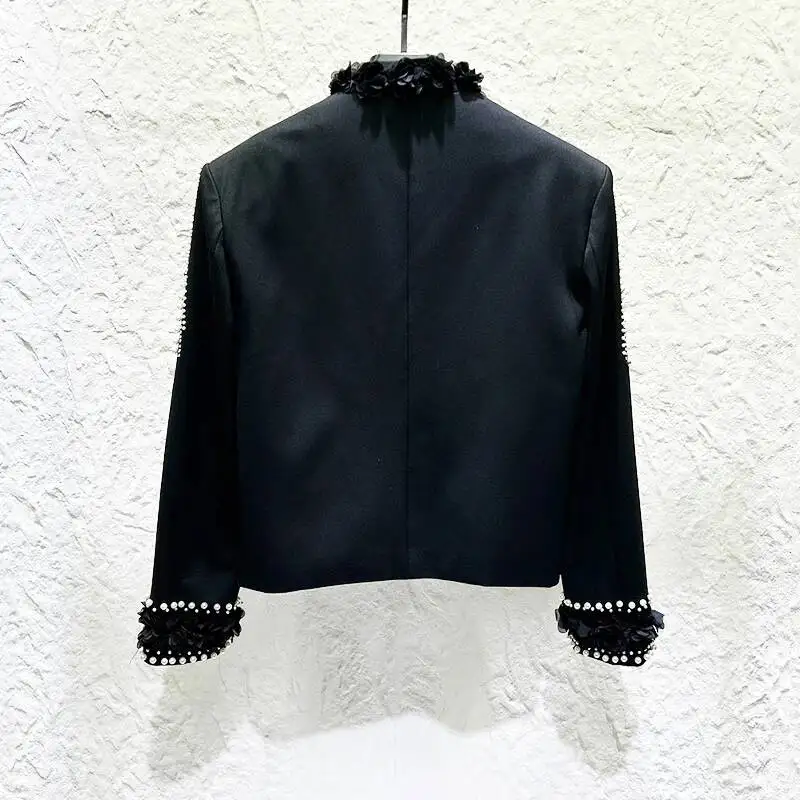 Fashion Men's Jacket Beaded Petal Decoration Long Sleeve Single-breasted Solid Color Men Coats Autumn Trend Clothes AW45