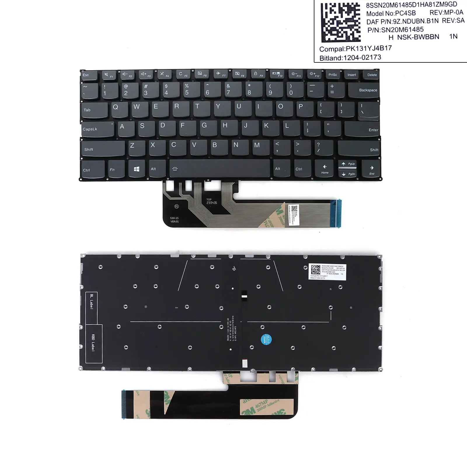 

US Laptop Keyboard for Lenovo IdeaPad C340-14 C340-14API C340-14IML C340-14IWL Grey with Backlit