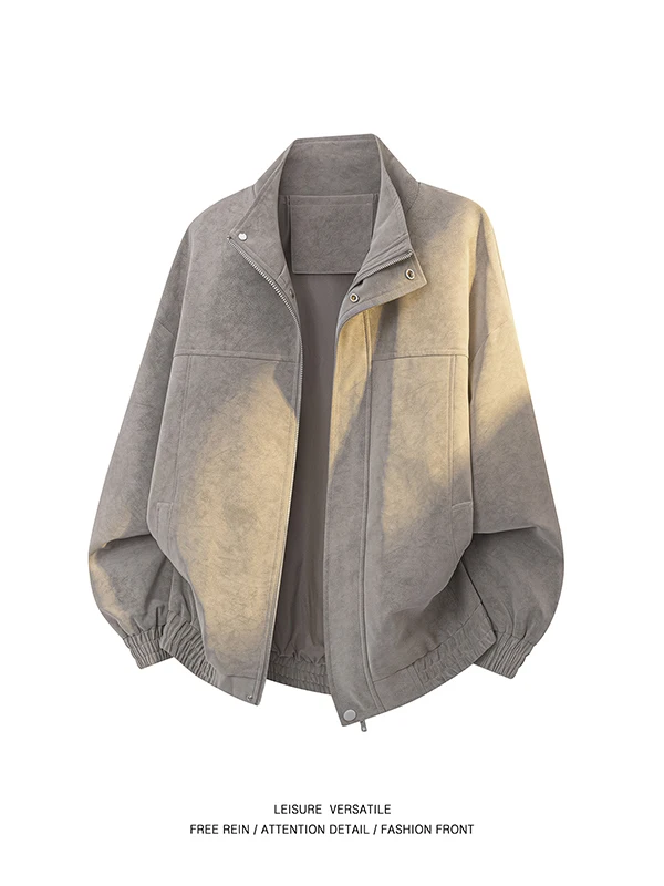 

Cleanfit Casual Leather Jaet for Men Mark Fairwe Brand Stand Collar Zipper Decorated Loose Fit Youth ular Sle