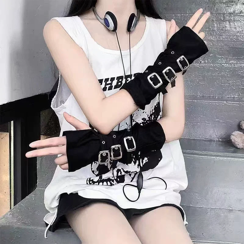 Punk Gothic Hip-hop Stil Metall Schnalle Halbe Finger Handschuhe Lolita Cosplay Bühne Auftritte Frauen Sexy Elastizität Handschuhe