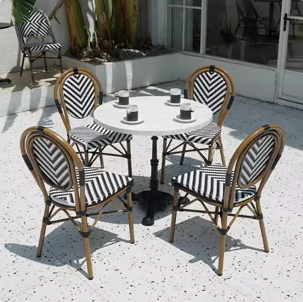 

s#A Outdoor Courtyard Dining Room Furniture Rattan Chairs Garden Balcony Bistro Stackable Dining Chairs and Cafe Dining Table