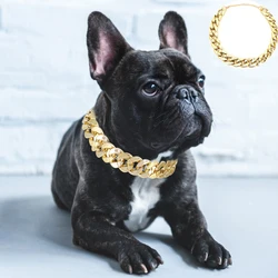 Dog Chain Collar Gold Cuban Link Dog Collar Stainless Steel Metal Slip Chain Collar For Dogs Heavy Duty & Chew Proof