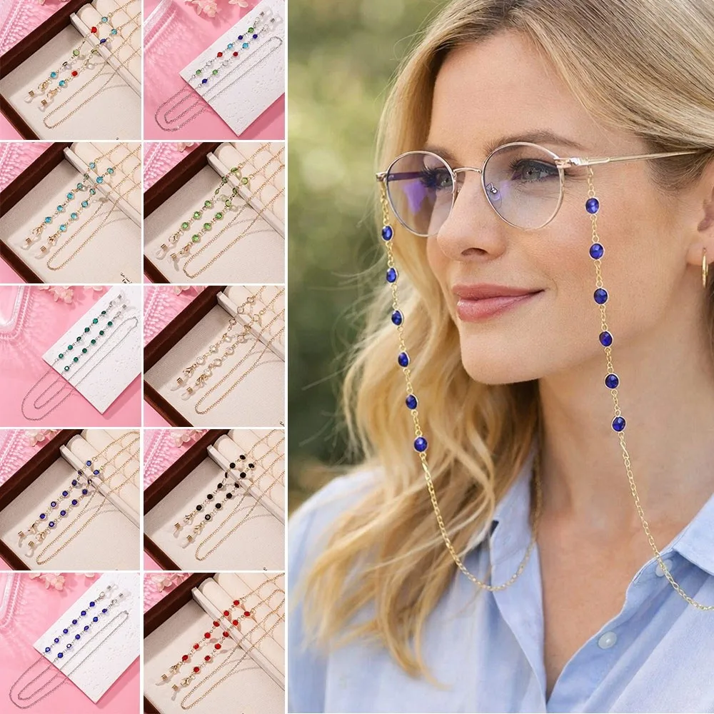Colorful Crystal Beads Eyeglass Holder Anti Drop Nonslip Sunglass Lanyard Straps Multicolor Glasses Chain Eye Accessories