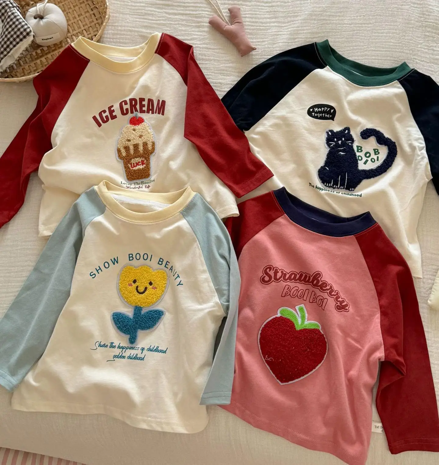 

2024 Autumn New Children Long Sleeve T Shirts Letter Print Boys Girls Cute Embroidery Bottoming Shirt Kids Cotton Patchwork Tops