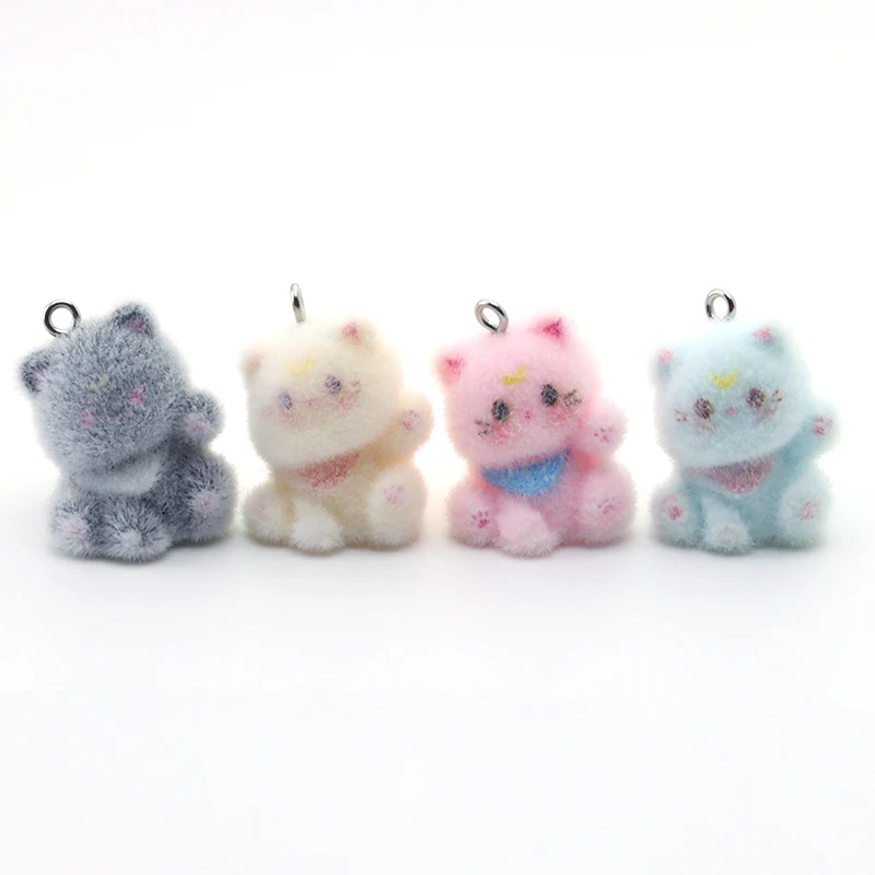 

20 PCS Magic Cat Plush Charms Cute Animals Flocking Resin Ornaments for Jewelry Making Diy Earring Keychain Accessories