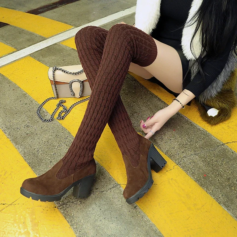 Long Designer Brand Luxury Women Shoes 2024 Lady Boots Suede Elastic Boots Women's Round Toe Sexy Over The Knee Boots