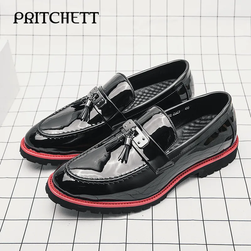 

Black Shiny Large Size 48 Leather Shoes New Fashion Pointed Toe Trend Business Casual Shoes Personality Slip-On Men's Shoes