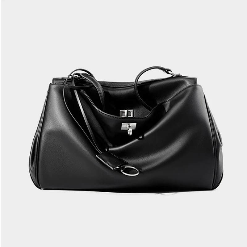 

Genuine Leather Cowhide Tote Bag For Women Luxury Designer Handbag Purses 2025 New In Vintage Lock Decoration Underarm Shoulder