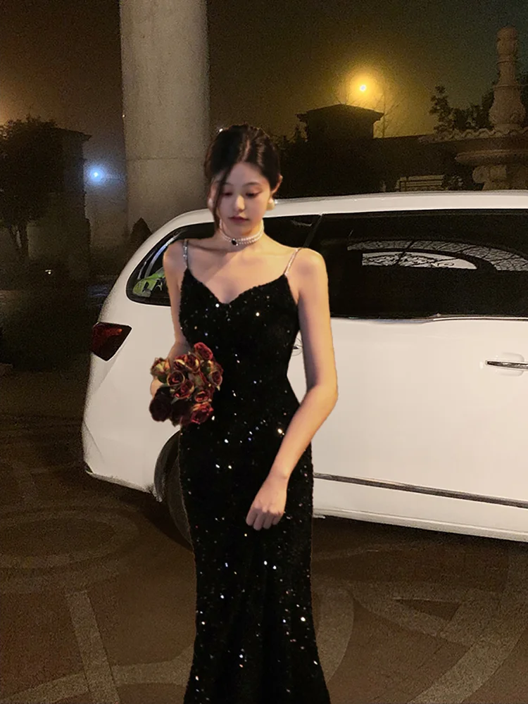 

Элегантное вечернее платье Ele Bla без бретелек с пайетками, юбка-русалка, для дня рождения, вечеринки, ежегодного собрания