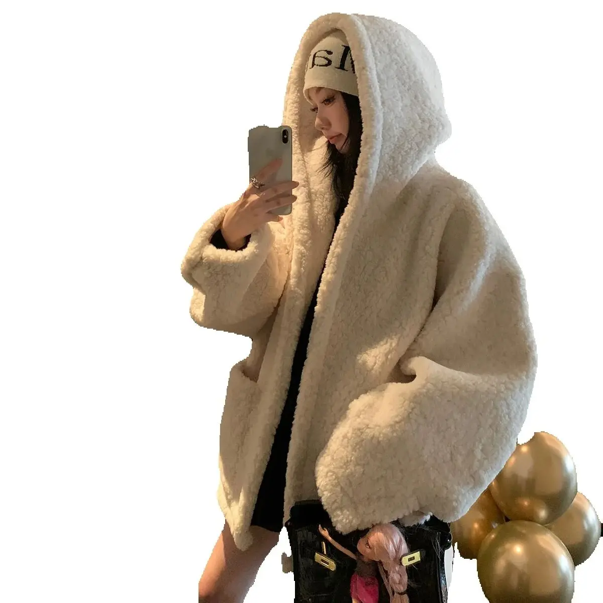 

Белая экологически чистая женская шуба с капюшоном из овечьей кожи зимняя, цельная шуба из утолщенного меха