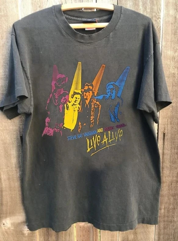 Seltenes Stevie Ray Vaughan Double Trouble Tour Konzert Unisex Shirt Grafik T-Shirts Harajuku
