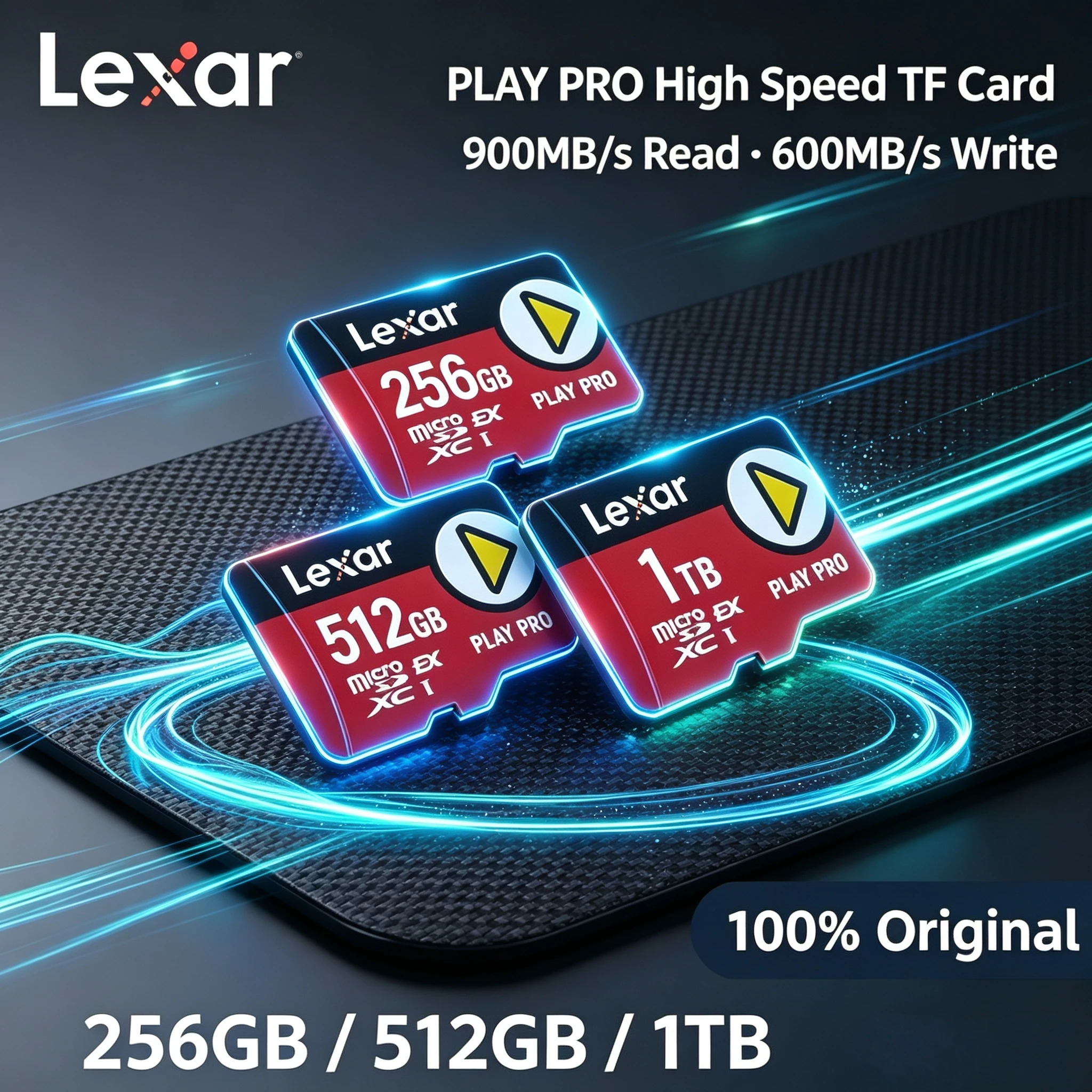 Lexar PLAY PRO microSDXC Express Card 256GB 512GB 1TB U3 V30 C10 900MB/s Read For Switch Tablet Camera High Speed