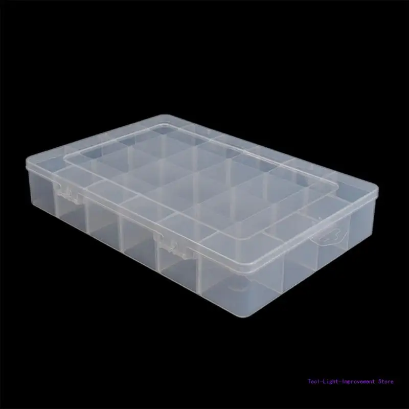 C63E Adjustable Dividers Transparent Plastic 24 Grids Storage Box for Storing Bead