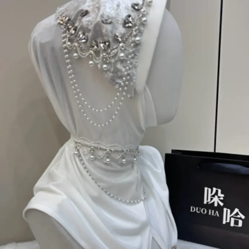 Hijab instantáneo con cuentas de diamantes de imitación, sombrero de lujo para boda, fiesta de novia