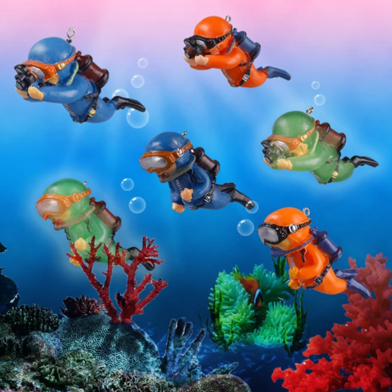 Luminoso Verde Mini Fish Tank Decoração, Simulado Flutuante Frogman, Acessórios De Aquário, Mergulhador, Aquário Ornamentos