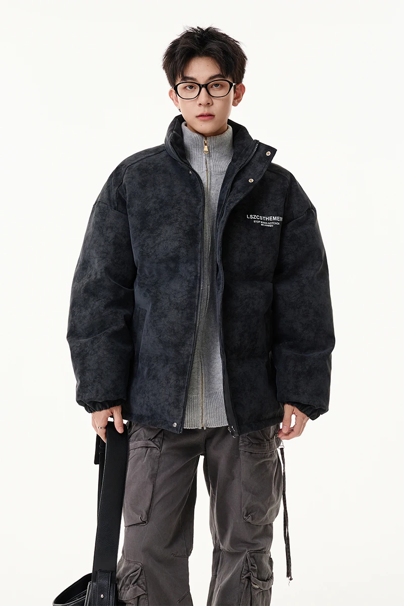 Winter New American Style Coffee Color Navy Blue Matte Cotton Coat Loose Thickened Warm Stand Collar Gray Black Cotton Jacket