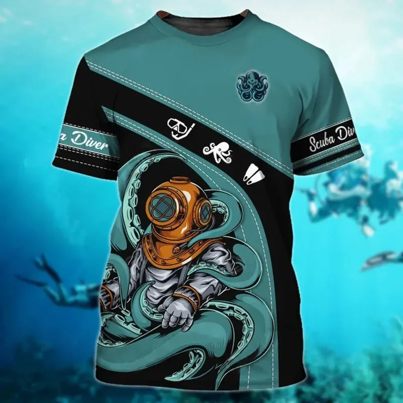 Ocean Octopus T-shirt Retro Unisex Men Round Neck Short Sleeve Fashion Super Large Speed Drying Casual Loose Sports Handsome Top